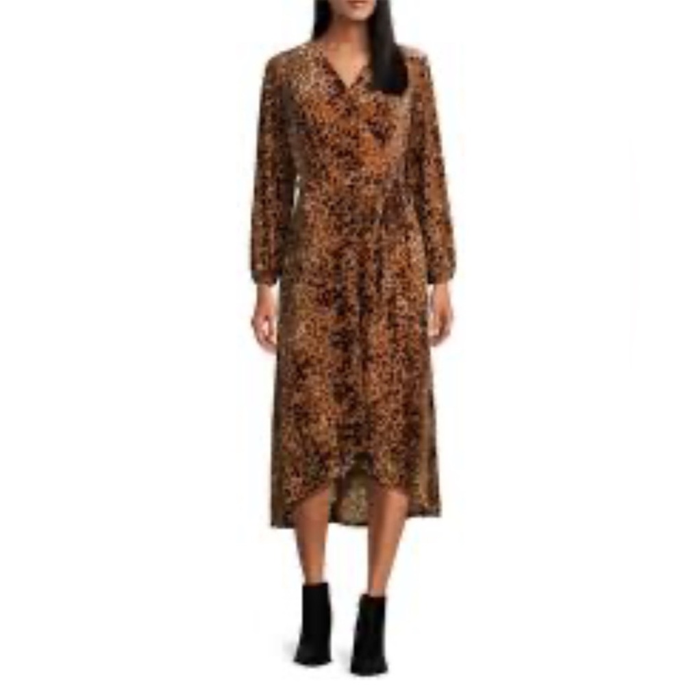NWT - Nurture by Westbound Faux Wrap, Animal Print, Hi-Low. Long Sleeve Dress